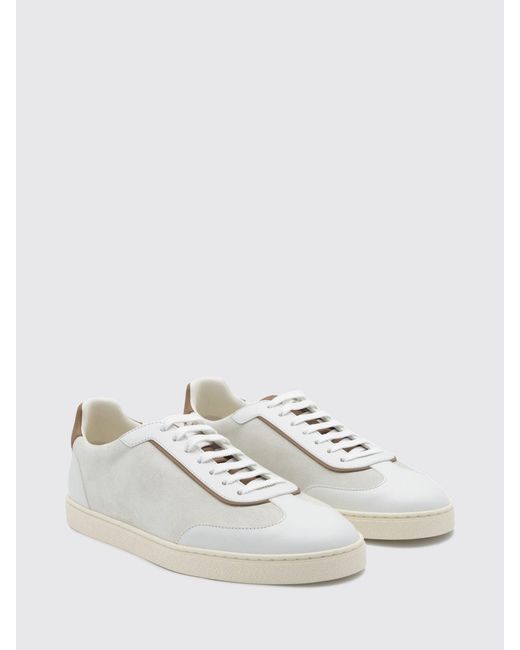 Brunello Cucinelli White Low Top Smooth And Suede Calfskin Sneakers for men