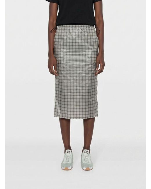 Roa White Checked Technical Fabric Midi Pencil Skirt