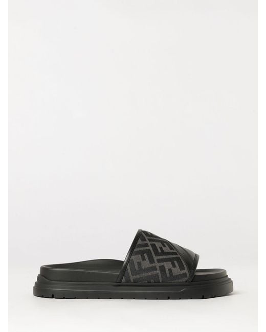 Fendi White Diagonal Slides for men