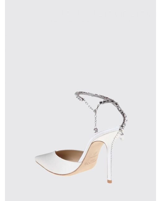 Jimmy Choo White Saeda Crystal-Embellished Satin High-Heel Pumps
