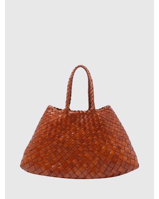 Dragon Diffusion Brown Santa Croce Flared Woven Leather Handbag With Braided Handles