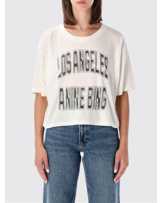 Anine Bing White Printed Logo Cotton T-Shirt With Dropped Shoulders