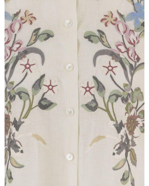 Valentino Natural Floral Print Linen Shirt