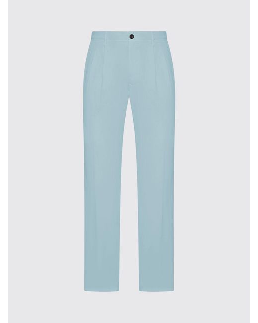 Incotex Blue Stretch Cotton And Linen Chino Trousers for men