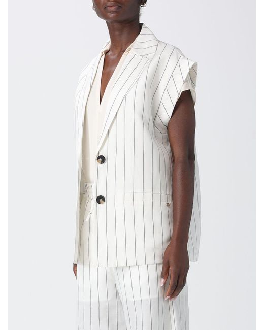 Liu Jo White Pinstriped Wool Single-Breasted Vest