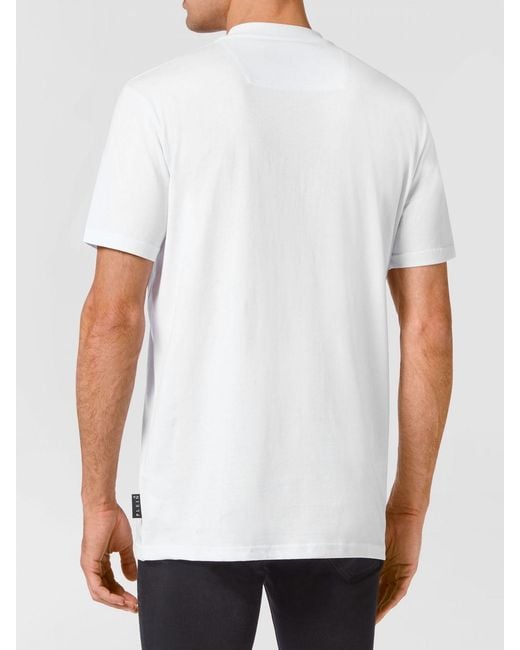 Philipp Plein White Cotton T-Shirt With Applied Logo Patch On The Chest for men