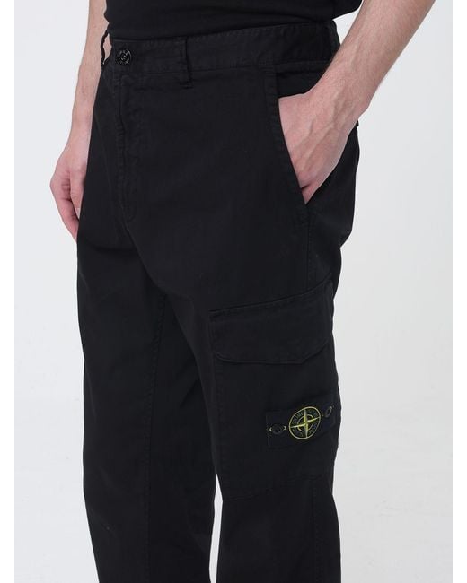 Stone Island Black Cotton Cargo Trousers for men