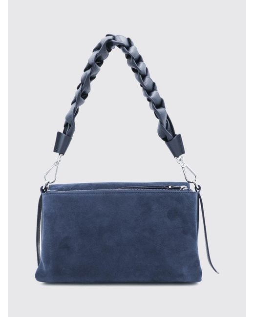 Coccinelle Blue Boheme Suede Shoulder Bag With Woven Handle