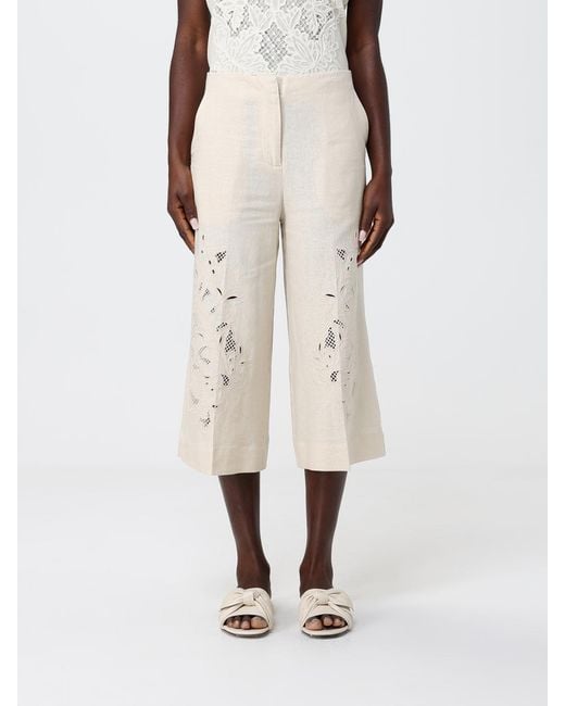 Twinset Natural Linen Cropped Trousers