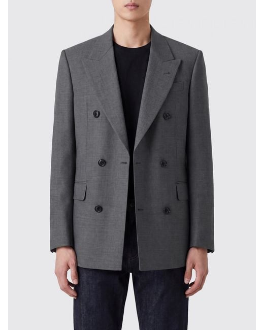 Emporio Armani Gray Double-Breasted Virgin Wool Blazer With Peak Lapels for men
