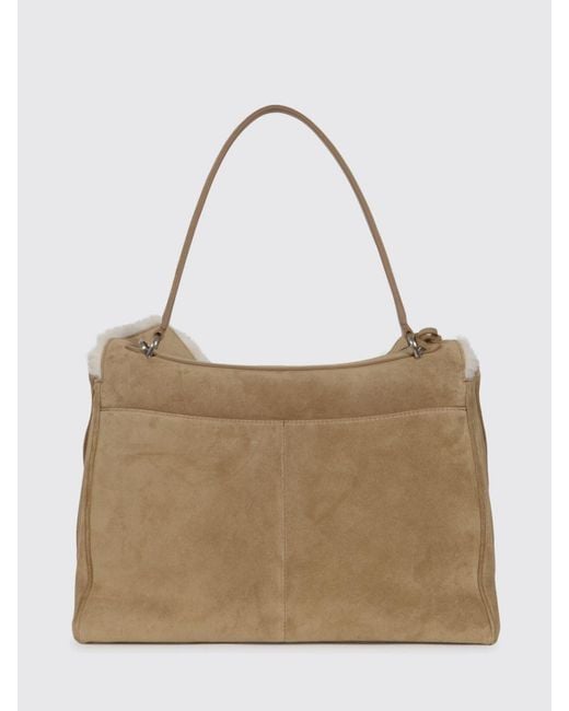 Balenciaga Natural Suede And Shearling Rodeo Bag With Logo Bow