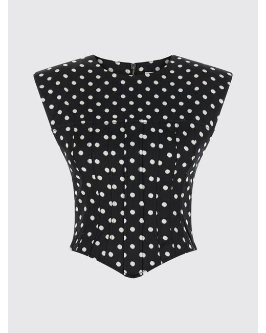 Ganni Black Polka-Dot Recycled Fabric Bustier Top