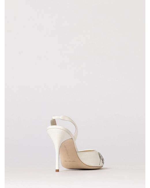Manolo Blahnik Natural Ralyne Satin Slingback Pumps With Rhinestones