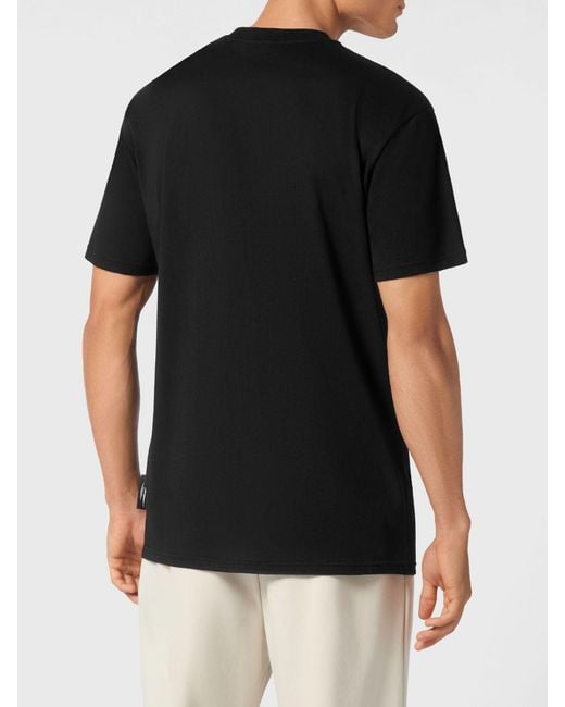 Philipp Plein Black Cotton T-Shirt With Rhinestones for men