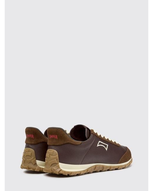 Camper Brown Drift Walk Leather And Suede Sneakers With Embroidered Logo