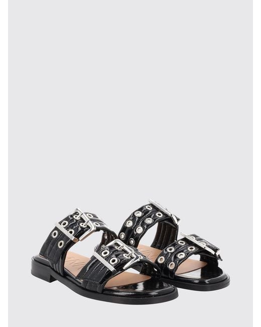 Ganni White Low-Heeled Sandals With Double Strap And Buckles