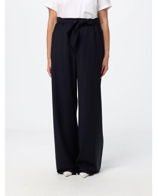 Max Mara Blue Wide Leg Virgin Wool Trousers With Tie Belt