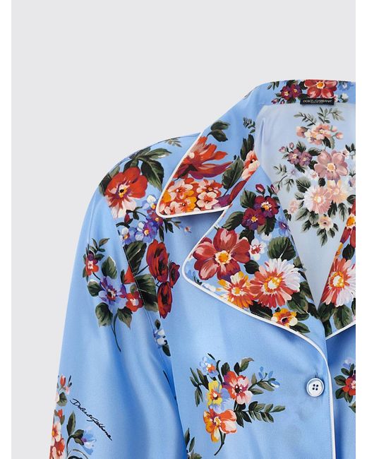 Dolce & Gabbana Blue Dolce &Amp Gabbana Silk Shirt With Floral Print
