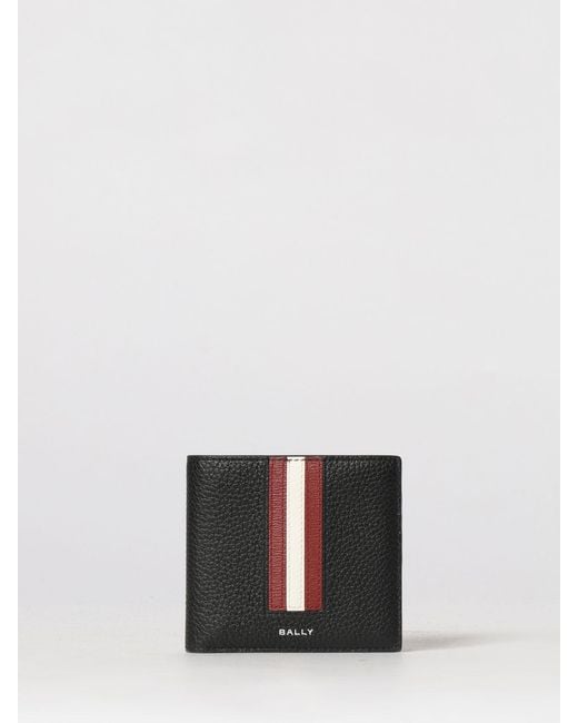 Bally White Grained Calf Leather Bifold Wallet With Iconic Bicolour Stripes for men