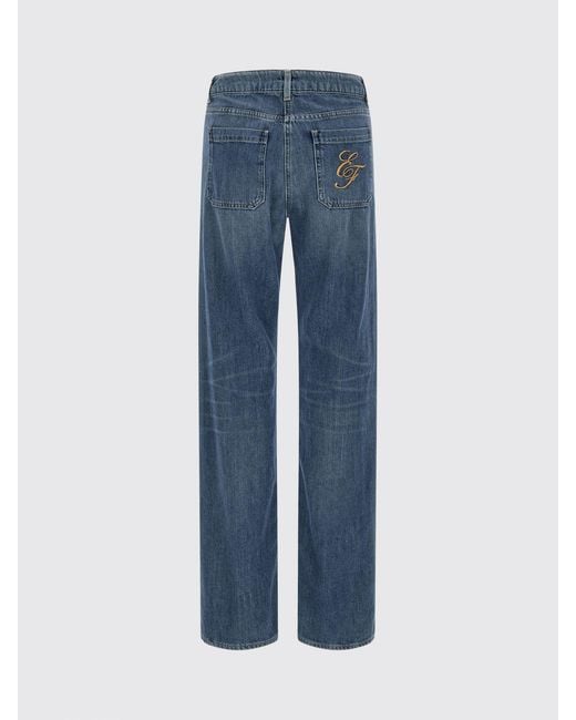Elisabetta Franchi Blue High-Waisted Straight-Leg Stretch Denim Jeans With Embroidered Logo