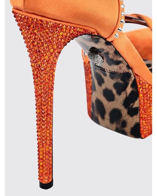 Philipp Plein Pink Satin And Crystal Platform Sandals With Stiletto Heel