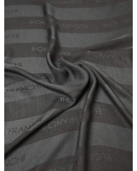 Elisabetta Franchi Black Viscose Blend Scarf With Jacquard Logo