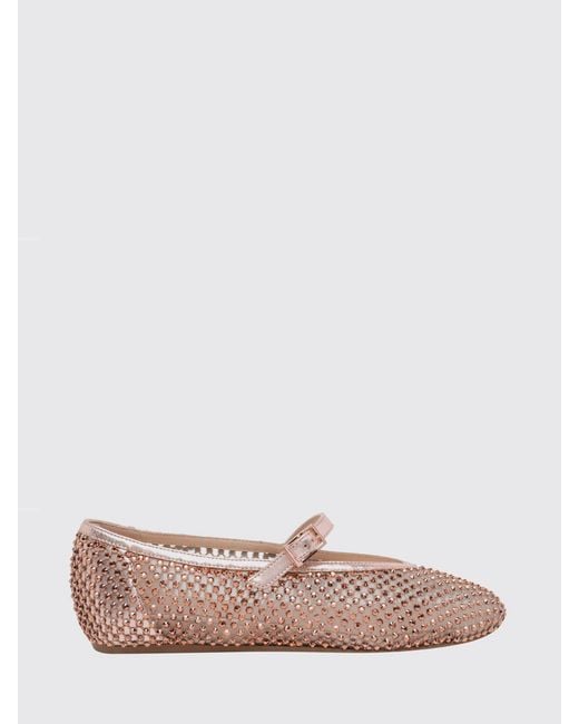 Le Silla Pink Gilda Mesh Nylon Ballerinas With Crystals
