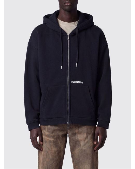 DSquared² Blue Cotton Hoodie With Logo for men
