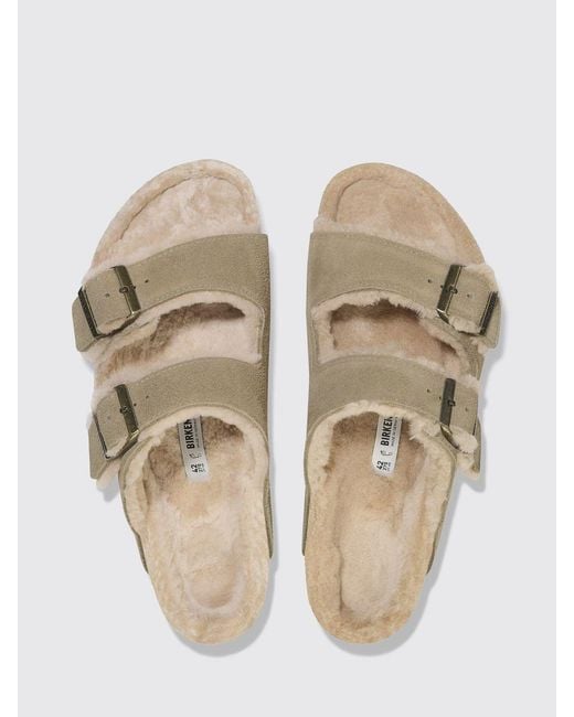 Birkenstock Gray Arizona Suede Sandals With Shearling Lining And Buckles