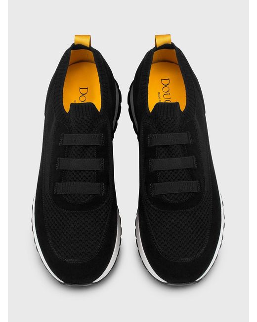 Doucal's Black Crochet Technical Fabric And Suede Sneakers for men
