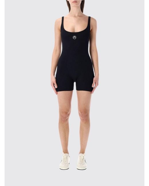 MARINE SERRE Black Stretch Cotton Blend Jumpsuit