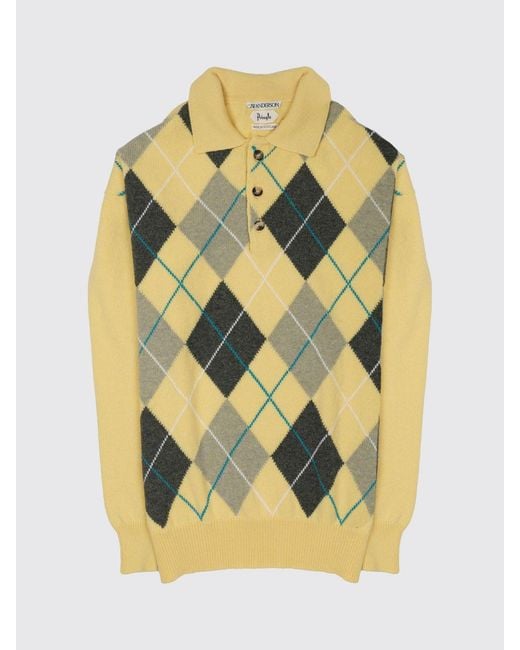 J.W. Anderson Yellow Diamond Pattern Wool Knit Polo Shirt for men