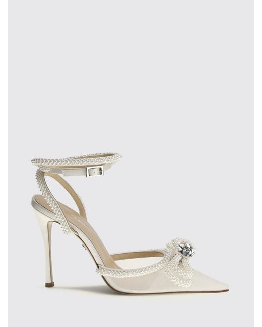 Mach & Mach White Satin Pumps With Applied Beads