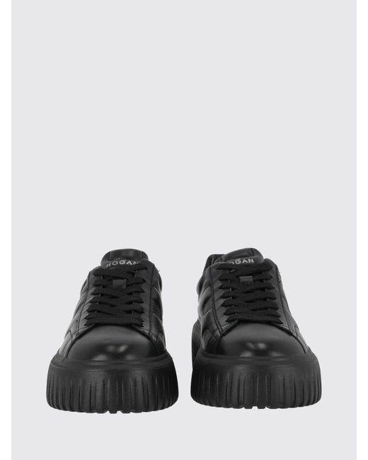 Hogan Black H-Stripes Smooth Calfskin Platform Trainers With Embossed Logo