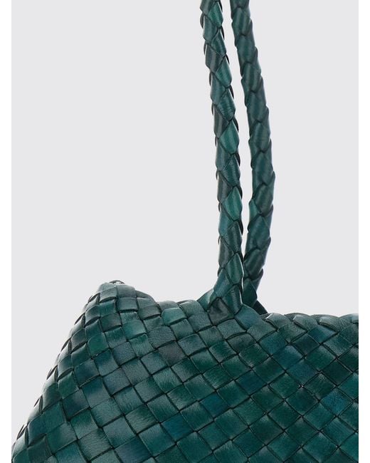 Dragon Diffusion Green Santa Croce Woven Leather Shoulder Bag With Double Handle
