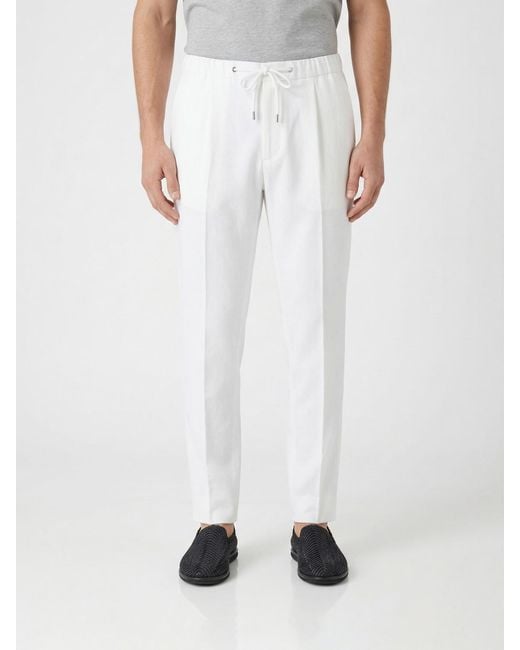 Giorgio Armani White Linen Drawstring Trousers for men