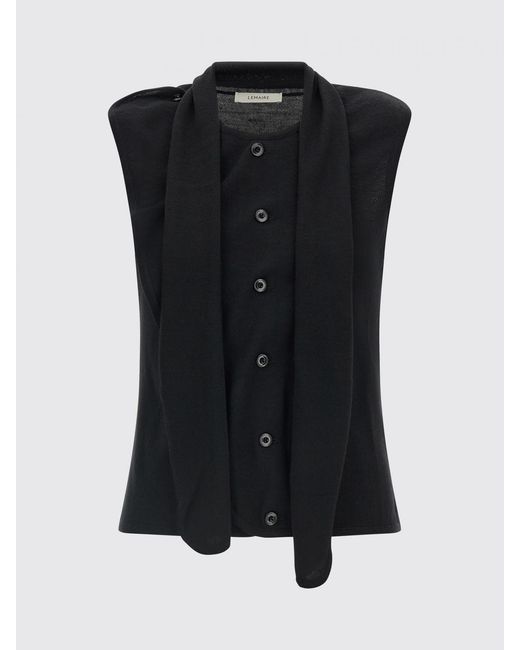 Lemaire Blue Asymmetrical Design Sleeveless Wool-Blend Cardigan