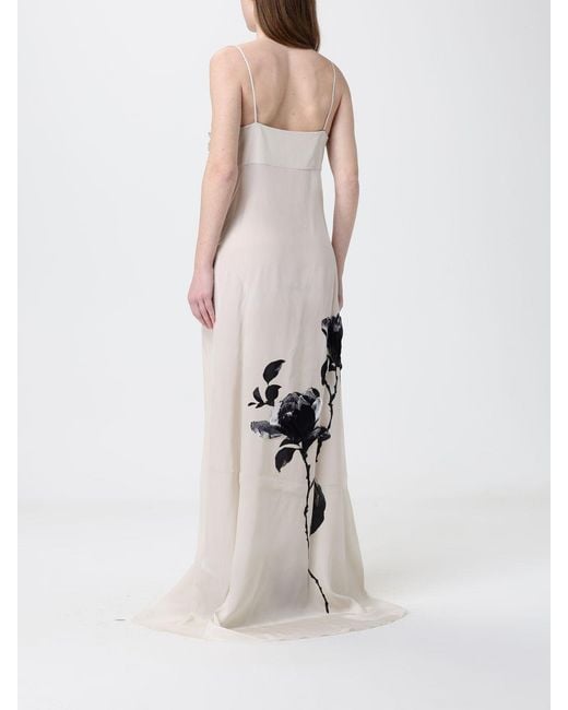Ermanno Scervino White Floral Print Silk Long Dress