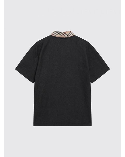 Burberry Black Cotton Polo Shirt With Check Collar And Ekd Logo Embroidery for men