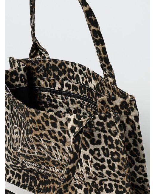 Ganni Black Animal Print Cotton Canvas Tote Bag