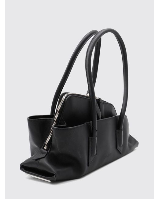 The Attico Black La Passeggiata Small Leather Shoulder Bag With Double Handle