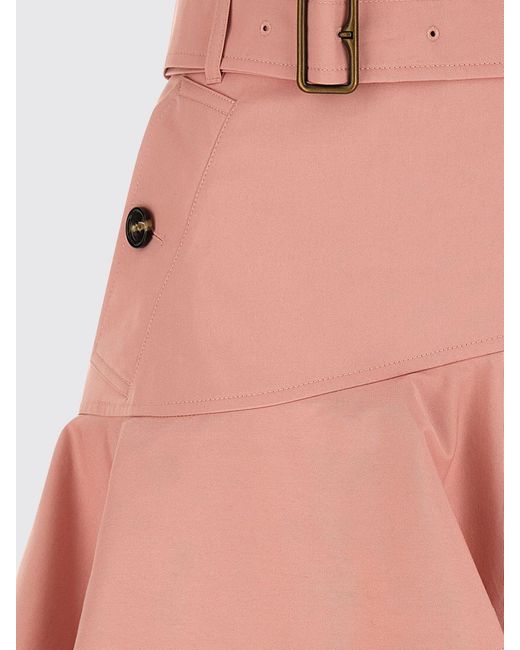 Burberry Pink High-Waisted Asymmetrical Cotton Midi Skirt With Belt