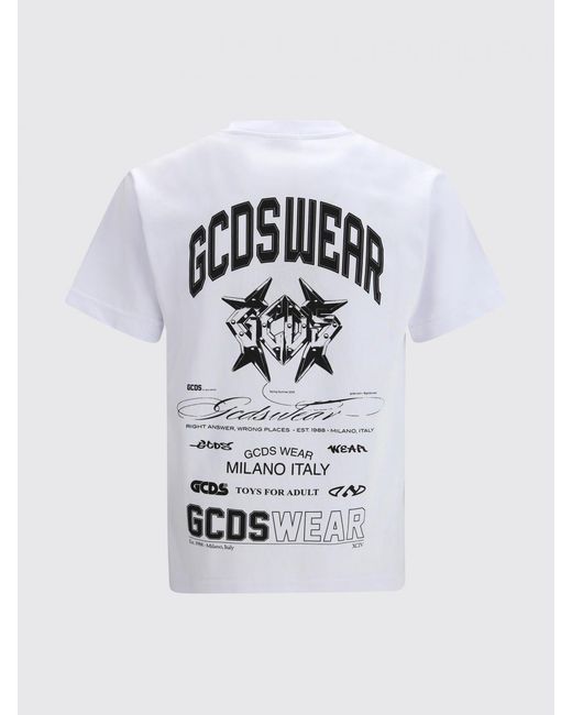 Gcds White Printed Cotton T-Shirt for men