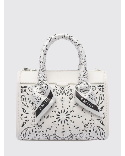 Amiri Gray Bandana Print Leather Handbag With Monogram