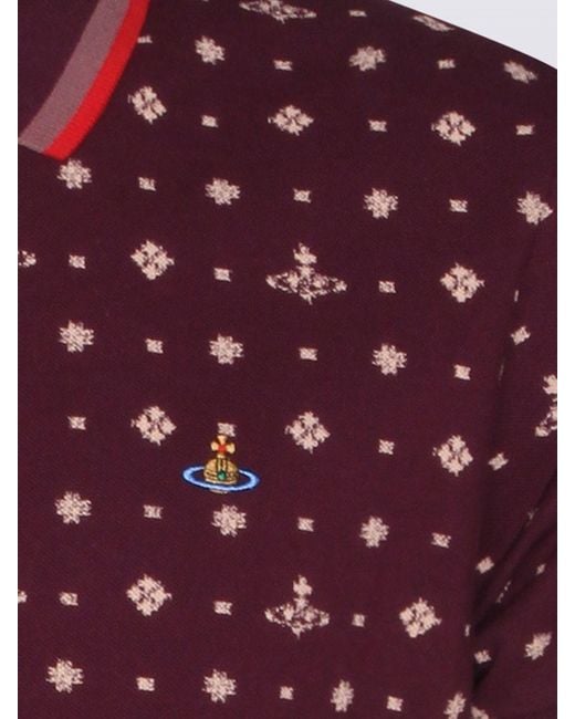 Vivienne Westwood Red Printed Cotton Polo Shirt for men