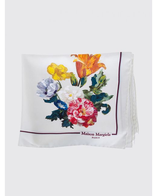 Maison Margiela Gray Floral Print Silk Scarf