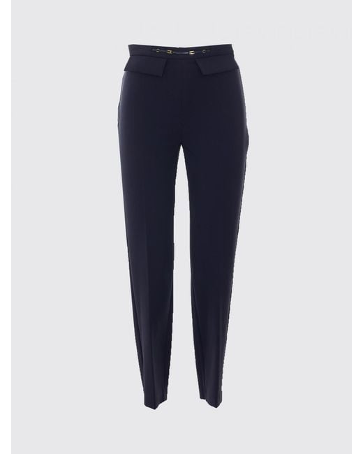 Elisabetta Franchi Blue High-Waisted Skinny Crêpe Trousers With Flap Pockets