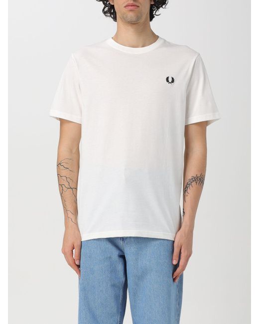 T-shirt di cotone di Fred Perry in White da Uomo