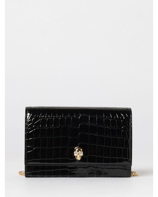 McQueen Black Crocodile Print Leather Bag