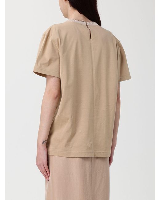 Fabiana Filippi Natural Cotton T-Shirt With Embroidered Trims